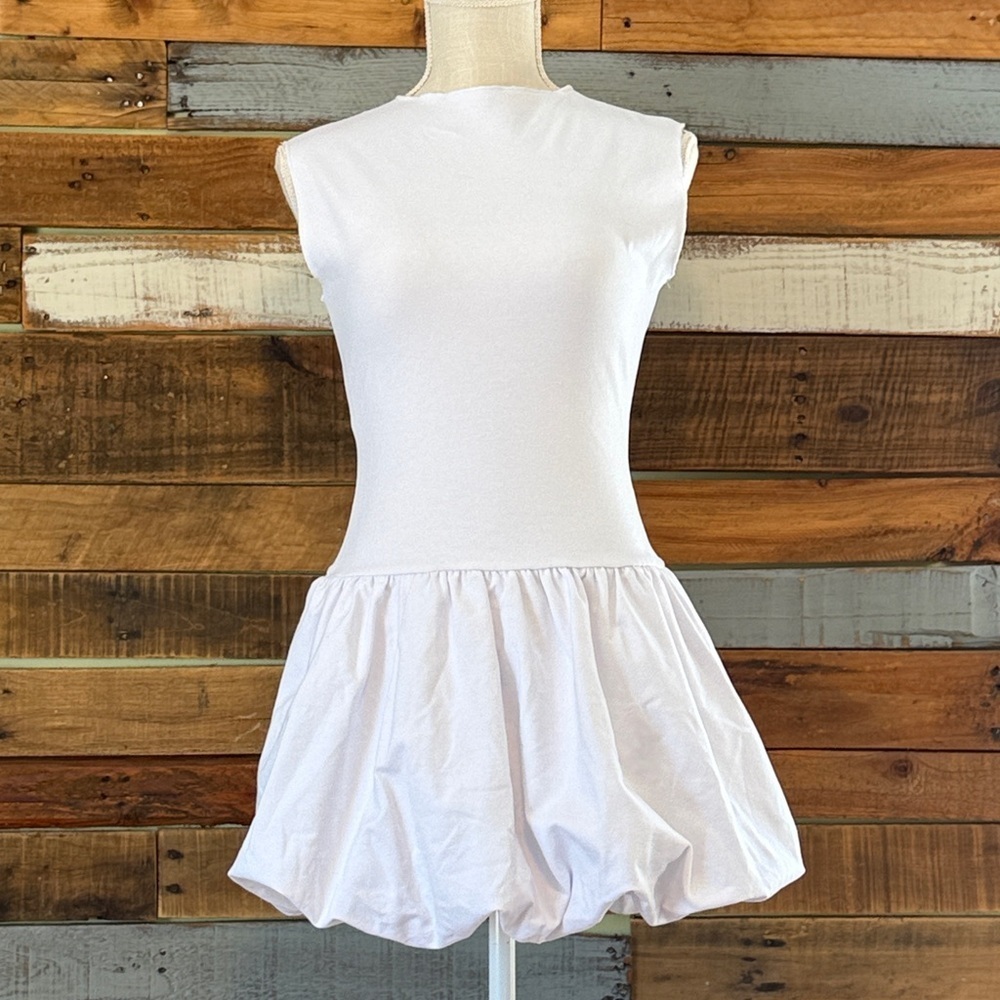 NWT AQUA Ponte Mock Neck Bubble Mini Dress - Picture 5 of 7